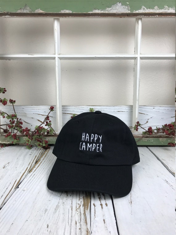 HAPPY CAMPER Baseball Hat Low Profile Embroidered Camping Hat Baseball Caps Dad Hats, Black
