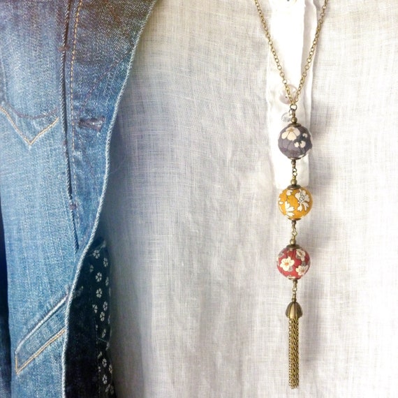 Liberty necklace,Tassel necklace,Long boho necklace,Liberty jewelry,Fall jewelry,Long tassel necklace,Free shipping in Canada,Boho jewelry
