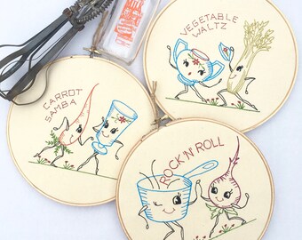 8 Inch Retro Kitchen Vegetables Embroidery Hoop Wall Art