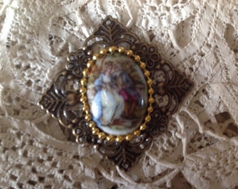 Brooch style retro, vintage porcelain cabochon