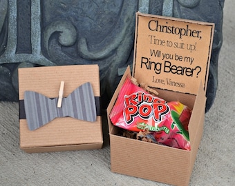 Will You Be My Ring Bearer Box ~ Ring POP ~ Bow Tie Invitation Time To Suit Up Rustic POP the Question