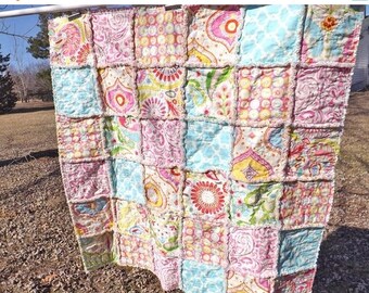 On Sale Modern Baby Quilt - Baby Rag Quilt - Kumari Fabrics - Handmade - Toddler Quilt - Crib Quilt