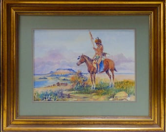 Warrior Native American by W. S. Seltzer Watercolour Painting