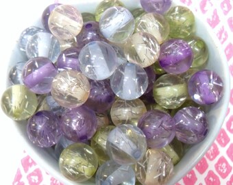 20x 12mm Pastel Carnival Resin Juicy Glitter Globe beads Purple, Blue, Green Transparent