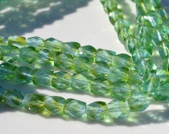 Grass Green and Amber 8mm Spiral Faceted Nugget Czech Glass Beads 25