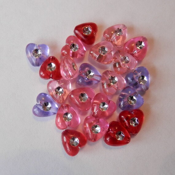 Heart Shaped Beads With Rhinestone Centers Assorted Colors