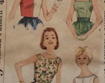 Vintage Simplicity 3963 Sewing Pattern Size 14 Set of One-Yard Blouses