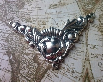 2 large Baroque Connectors-Silver color-