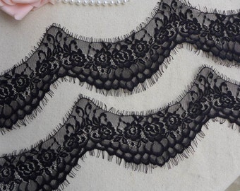 Black Chantilly Lace Trim Beautiful Scalloped Floral Lace Wedding Bridal Veils Sewing Costume Design
