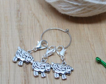 Removable sheep stitch keepers, cute stitch markers, crochet sheep charm, lobster clasp, bag charm, planner charms, sheep gift, crochet gift