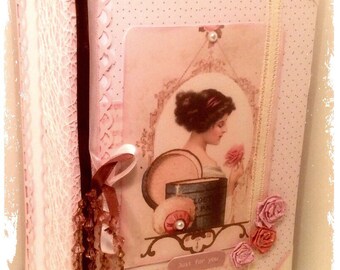 Album scrapbooking vintage "gemstone" pink and taupe A5 size for about 40 photos
