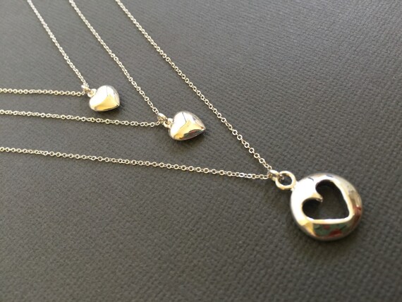 Mother daughter necklace PUffy Cut out Heart charm Necklace