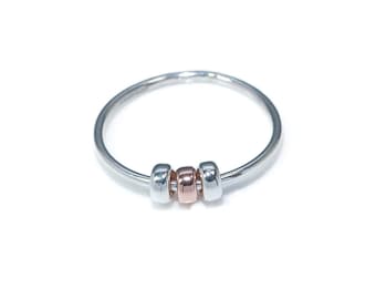 Fidget Ring | Silver Spinner Rings | Fiddle Ring | Rose Gold Silver Rings | Worry Ring | Anxiety Ring | Fidget Jewelry Worry Bead Ring