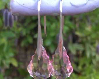 Light Rose faceted Baroque Swarovski Earrings Sterling Silver