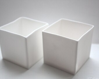 Small snow white cube made from English fine bone china - geometric decor