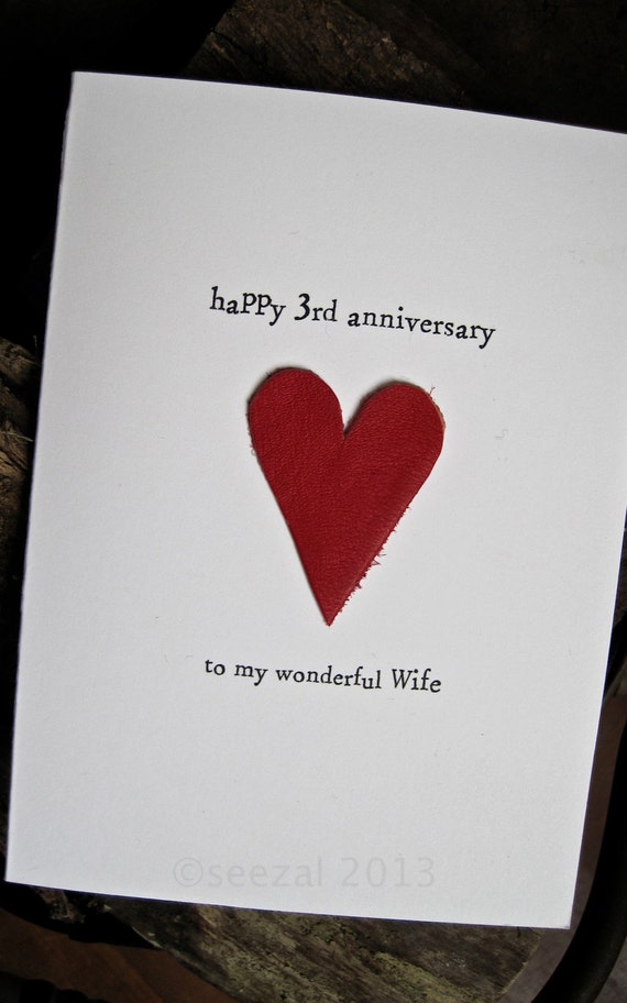 3rd Wedding  Anniversary  Card  LEATHER Traditional Gift  Handmade