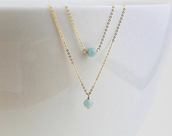 Blue Aquamarine Necklace - March Birthstone Necklace - March Aquamarine Gift for Her - Aquamarine Pendant & 14k Rose Gold or Silver Necklace