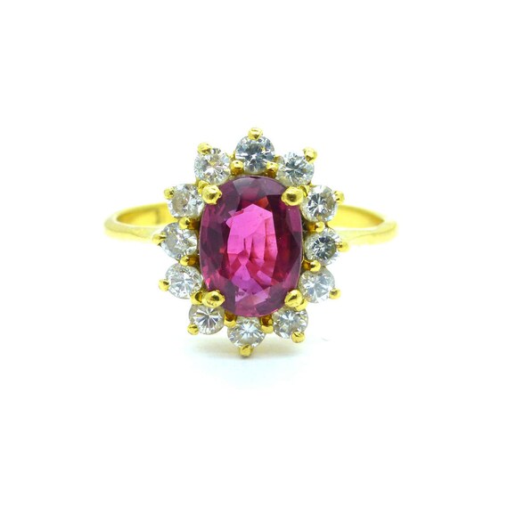 Vintage Ruby Diamond cluster Engagement ring 18ct/18K English