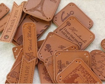 Lot of 24 pcs Random Mixed Types leather Decoration label/ Indentation garment Appliques handmade diy accessory