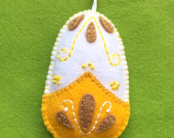 Easter Egg, Felt Easter Egg, White and Yellow Easter Egg, Easter Decor, Easter Ornament, Spring Egg, Spring Decor