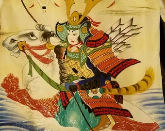 Vintage Japanese Komono Hand Painted Samurai on Warrior Horse