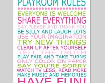 Playroom Rules Nursery Art Nursery Quote Nursery Decor Kids Wall Art - 11x14 Print - CHOOSE YOUR COLORS