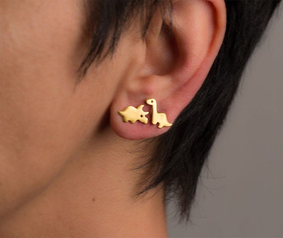 dinosaur earrings gold
