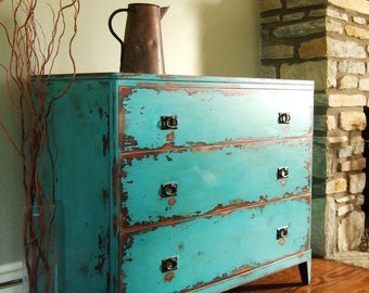 Variety of Antiqued Teal Chests of Drawers