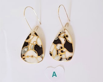 Petite porcelain dangles in black white and gold