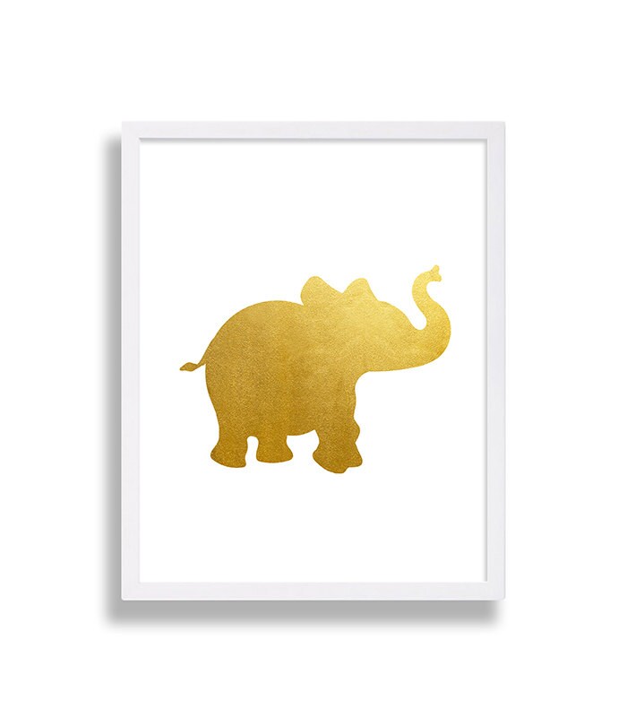 Faux Gold Foil Elephant Nursery Print Baby Animal Nursery Art