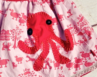 Octopus Skirt, Girls Skirt, Colorful Girls Skirt, Red Pink Skirt, Girls Octopus Skirt, Girls Skirt size 4, Skirt size 3, Cool Skirt