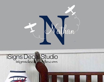 AIRPLANE Personalized Wall Decal, Kids Room Decal, Boys Decal, Vinyl Wall Stickers