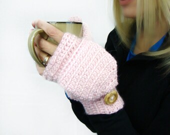 Wild Rose Mittens, Pink Alpaca Mittens, Convertible Mittens, Fingerless Gloves, Crochet Mittens, Autumn Accessories,Fall Mittens,Fall Gloves