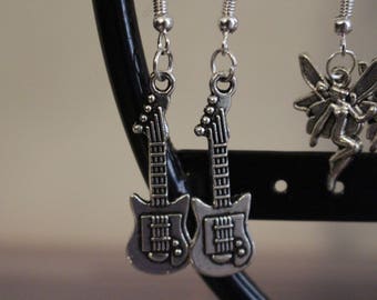 Guitar silver charm earrings