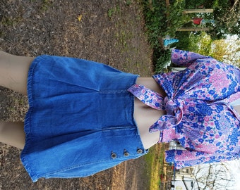 Vintage Skort, Denim Skort, 80s Skort, Pleated Skort, Blue Jean Skort, Denim Skirt, Denim Shorts, 80s Shorts, 80s Costume, Skort Size 8