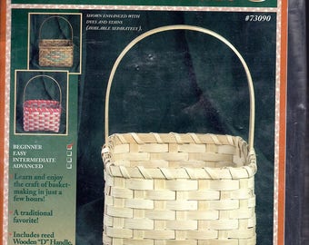 Square Basket Kit with "D" Shaped Handle, Reed, Instructions, Sealed Plastic Bag Packaging. Finished Size: 12" high, 8" square.