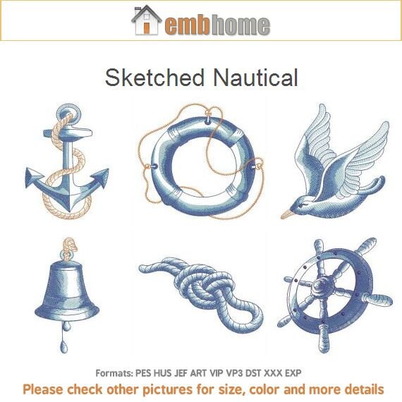 Items similar to sketched nautical machine embroidery designs instant Items similar to sketched nautical machine embroidery designs instant