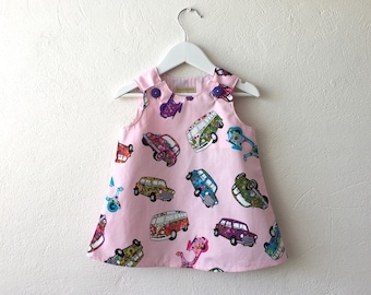 Baby toddler girl dress pinafore jumper dress 60s retro flower power dress