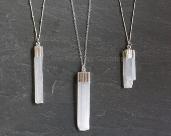 Selenite Necklace / Selenite Pendant / Silver Selenite Neckalce / Silver Selenite Jewelry / Selenite Wand / Gift for Her / Mother's Day Gift