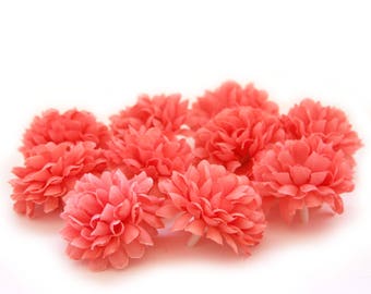 Coral Pom Pom Carnations - 25 count - Artificial Flowers, Silk Flowers