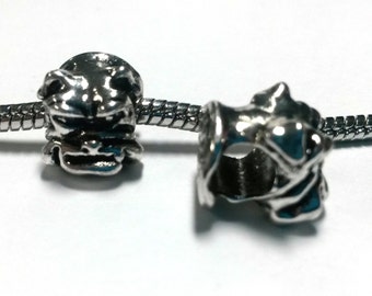 3 Beads - Bulldog Dog Mascot Silver European Bead Charm E1364