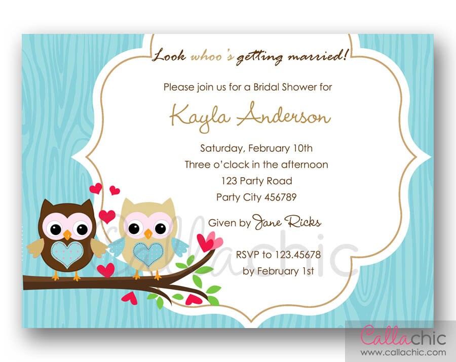 Owl Wedding Invitation PRINTABLE Bridal Shower Invite Pink