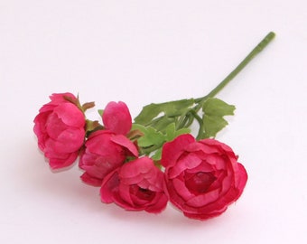 5 Small Fuchsia Pink Ranunculus Pick- Artificial Flowers, Silk Flowers