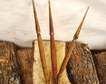 Bulgarian Stunning VINTAGE Primitive 3 FOLK Art Wooden SPINDLES - Cottage, Farmhouse,Used
