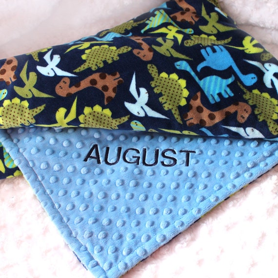 Dinosaur Toddler Blanket, Blue Dinosaur Minky Boy Blanket, Personalized Blanket, Kids Minky Blanket, Minky Throw Blanket, Personalized Gift