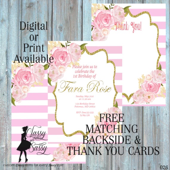 Pink Birthday Party Inviation, Elegant Birthday Party, Pink Glitter Party Invitation, DIY Print Party Inviation, first Birthday invite 026