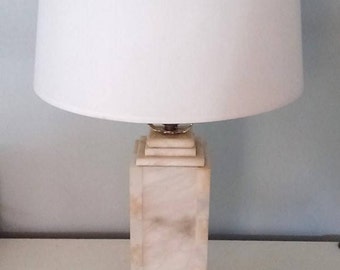 Vintage Alabaster Column Table Lamp Marble Pillar Midcentury Geometric Stacked Stone Hollywood Regency Art Deco Nouveau