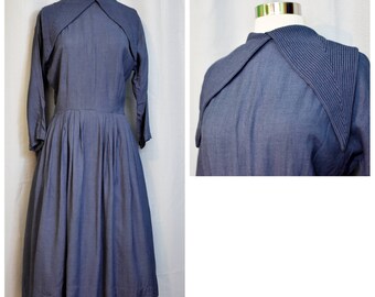 50s Blue Sailor Collar Dress