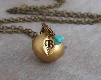 Ball Locket .. personalised locket, brass locket, initial locket, orb, sphere, letter locket