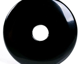g2722 Black agate donut pendant focal bead 50mm